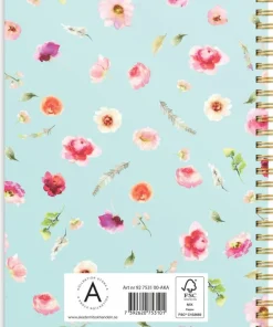 Anteckningsbok A5 linjerad Elin blomma mint