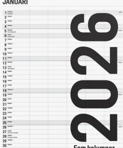 Familjekalender 2026 Black and white 5 kolumner