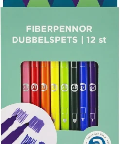 Fiberspetspenna dubbelspets 12 färger