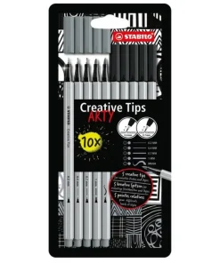 Fiberspetspenna Stabilo Creative Tips Arty 10-pack svart/grå