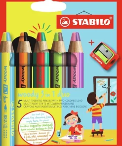 Färgpenna Stabilo Woody 3in1 duo 5-pack