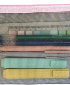 Fyllt pennfodral 8 delar mesh rosa/grön