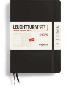 Kalender 2025 A5 Vecka/Sida notes Black