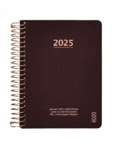 Kalender 2025 A6 vecka/uppslag brun