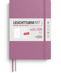 Kalender 2025-2026 Leuchtturm A5 Vecka/Uppslag notes 18mån mjuk Dusty rose
