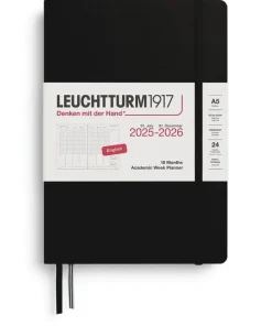 Kalender 2025-2026 Leuchtturm A5 Vecka/Uppslag vertikal 18mån svart