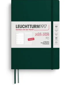 Kalender 2025-2026 Leuchtturm A5 Vecka/Uppslag notes 18mån mjuk Forest green