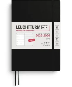 Kalender 2025-2026 Leuchtturm A5 Vecka/Uppslag notes 18mån mjuk svart