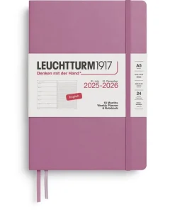 Kalender 2025-2026 Leuchtturm A5 Vecka/Uppslag notes 18mån Dusty rose