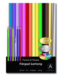 Kartong A4 220gram 60 ark i 15 olika färger