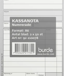Kassanota A6, numrerad, 2 x 50 blad
