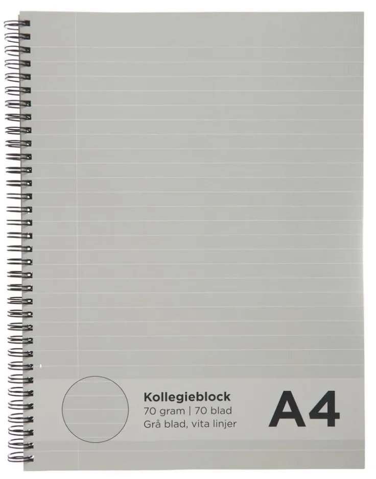 Kollegieblock A4 linjerat - grå inlaga/vita linjer