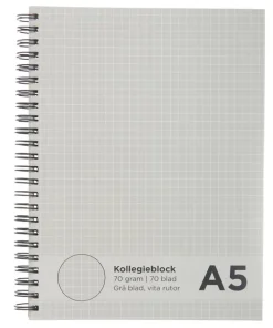 Kollegieblock A5 rutat - grå inlaga/vita linjer