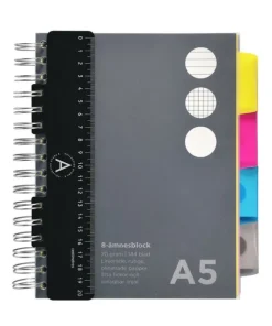Ämnesblock A5 - 8 flikar svart