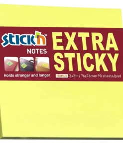 Notisblock Stick'n Extra Sticky 76x76mm gul