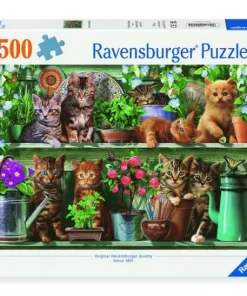Pussel 500 bitar - Cats on the Shelf