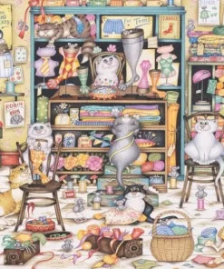Pussel 1000 bitar - Crazy Cats Haberdashery