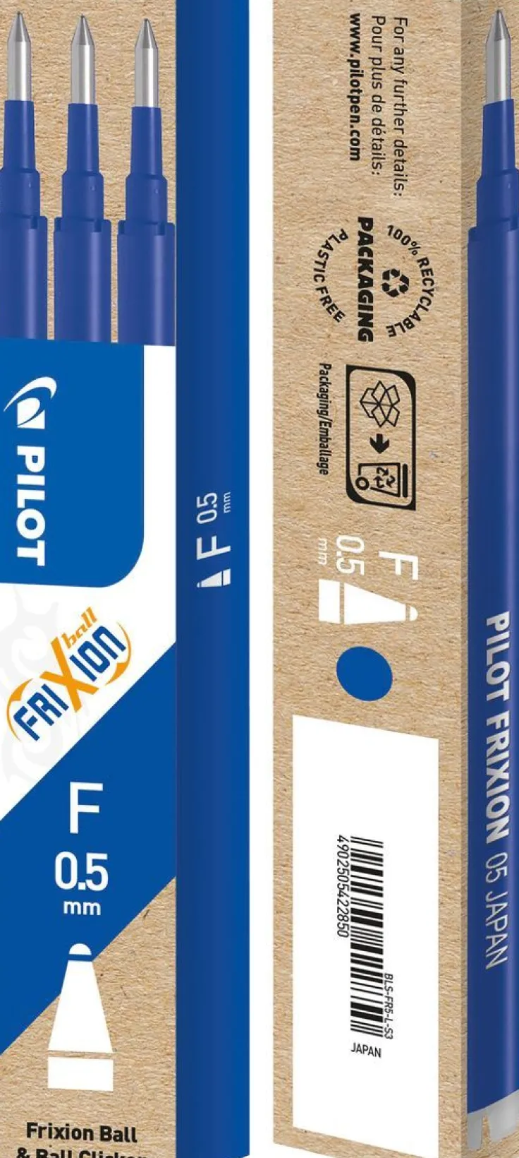 Refill Frixion Ball 0,5 3-pack blå