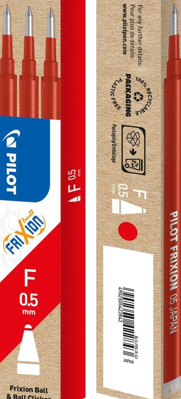 Refill Frixion Ball 0,5 3-pack röd