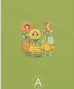 Skrivhäfte A5 Elsa Beskow Blomsterflickorna grön